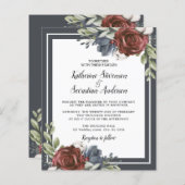 Budget Navy Blue Dark Moody Floral Wedding Flyer (Vorne/Hinten)