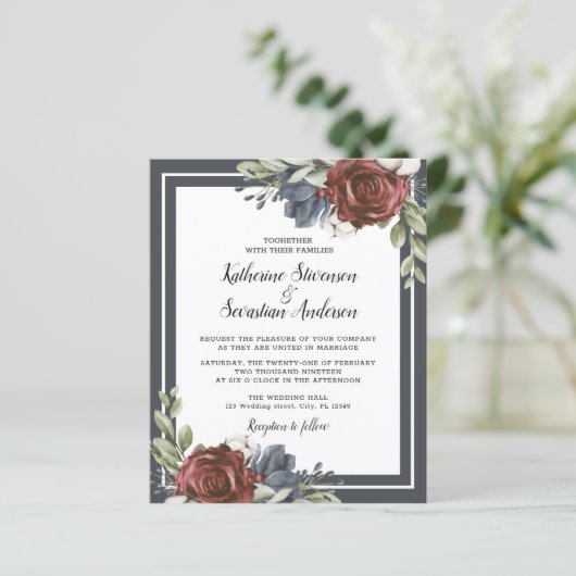 Budget Navy Blue Dark Moody Floral Wedding Flyer (Stehend Vorderseite)