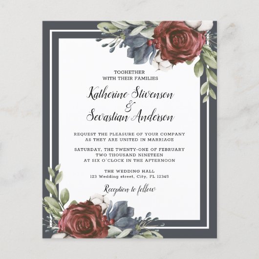 Budget Navy Blue Dark Moody Floral Wedding Flyer (Vorderseite)