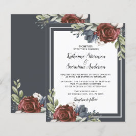 Budget Navy Blue Dark Moody Floral Wedding Flyer