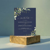 Budget Navy Blue Eucalyptus Wedding Save the Date