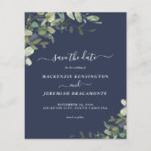 BUDGET Navy Blue Eucalyptus Wedding Save the Date Flyer (Vorne)
