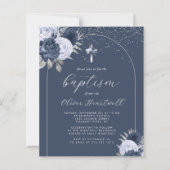 Budget Navy Blue Floral Arch Cross Boys Taufe (Vorderseite)