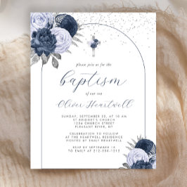 Budget Navy Blue Floral Arch Cross Boys Taufe