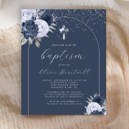 Budget Navy Blue Floral Arch Cross Boys Taufe