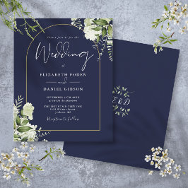 Budget Navy Blue Floral Gold Arch Hochzeit Einladu