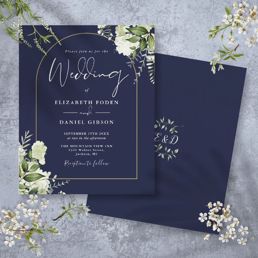 Budget Navy Blue Floral Gold Arch Hochzeit Einladu