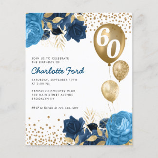 Budget Navy Blue Floral Gold Ballon Geburtstag