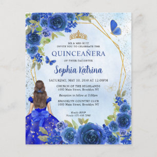Budget Navy Blue Floral Princess Quinceañera Foto