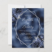 Budget Navy Blue Floral Silver Frame Foil Hochzeit (Vorderseite)