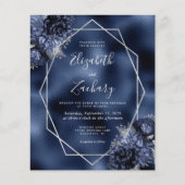 Budget Navy Blue Floral Silver Frame Foil Hochzeit (Vorderseite)