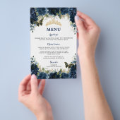 Budget Navy Blue Floral Sweet 16 Quinceañera Menü (Handgriff)
