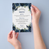 Budget Navy Blue Floral Sweet 16 Quinceañera Menü (Handgriff)