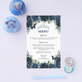 Budget Navy Blue Floral Sweet 16 Quinceañera Menü (Einzeln)