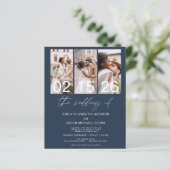 Budget Navy Blue Foto Hochzeit Einladung (Stehend Vorderseite)