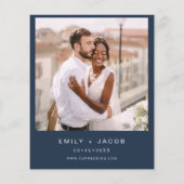 Budget Navy Blue Foto Hochzeit Einladung (Rückseite)