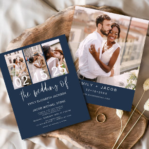 Budget Navy Blue Foto Hochzeit Einladung