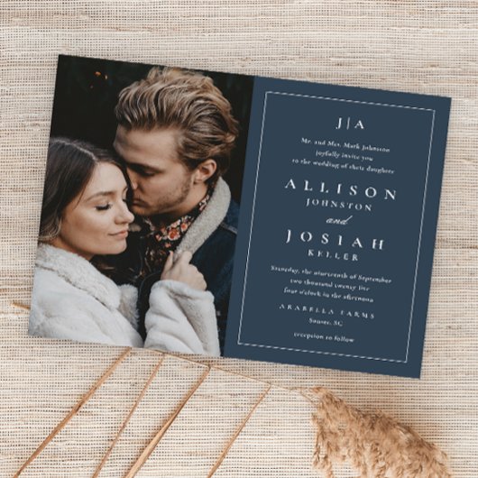 Budget Navy Blue Foto Hochzeit Einladung