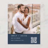 Budget Navy Blue Foto QR Code Hochzeit Einladung (Rückseite)