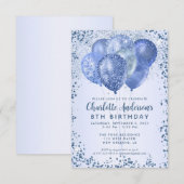 Budget Navy Blue Glitzer Balloon Kindergeburtstag Mitteilungskarte (Vorne/Hinten)