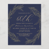 Budget Navy Blue Gold 60. Geburtstag Einladung (Vorderseite)