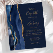 Budget Navy Blue Gold Agate 4-Foto Hochzeit Einlad