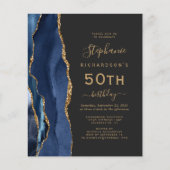Budget Navy Blue Gold Agate Dark 50. Geburtstag (Vorderseite)