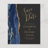 Budget Navy Blue Gold Agate Dark Save the Date (Vorderseite)