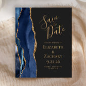 Budget Navy Blue Gold Agate Dark Save the Date
