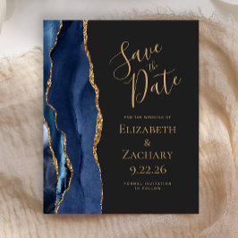 Budget Navy Blue Gold Agate Dark Save the Date