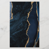 Budget Navy Blue Gold Agate Dark Wedding Menü (Rückseite)