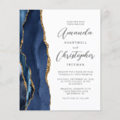 Budget Navy Blue Gold Agate Einladung Hochzeit (Vorderseite)