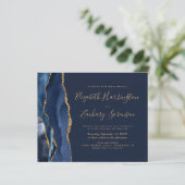 Budget Navy Blue Gold Agate Einladung Hochzeit (Stehend Vorderseite)