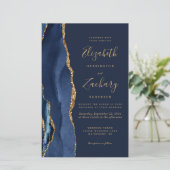 Budget Navy Blue Gold Agate Einladung Hochzeit (Stehend Vorderseite)