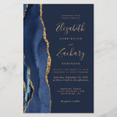 Budget Navy Blue Gold Agate Einladung Hochzeit (Vorderseite)