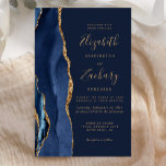 Budget Navy Blue Gold Agate Einladung Hochzeit<br><div class="desc">Die links Kulisse dieser eleganten,  modernen Hochzeitseinladung besticht durch eine marineblau-blaue Aquarellgrenze mit vergoldetem Imitat-Glitzer. Der anpassbare Text kombiniert goldfarbene Handschrift,  Copperplate und kursiv Schriftart auf marinebasischem Hintergrund. Auf der Rückseite ist ein passendes marineblau-goldfarbenes Design zu sehen.</div>