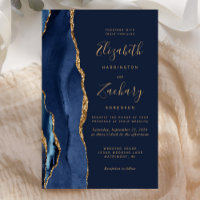 Budget Navy Blue Gold Agate Einladung Hochzeit
