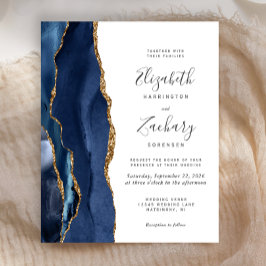 Budget Navy Blue Gold Agate Einladung Hochzeit