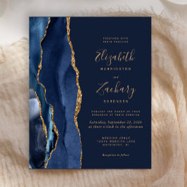 Budget Navy Blue Gold Agate Einladung Hochzeit