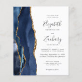 Budget Navy Blue Gold Agate Einladung Hochzeit (Vorderseite)