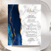 Budget Navy Blue Gold Agate Marble Wedding Menü