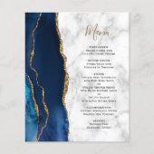 Budget Navy Blue Gold Agate Marble Wedding Menü (Vorderseite)