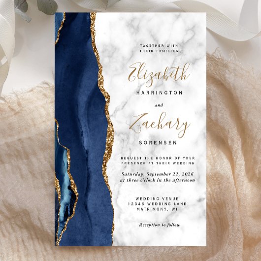 Budget Navy Blue Gold Agate Marmor Hochzeit