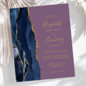 Budget Navy Blue Gold Agate Mauve Wedite Einladung