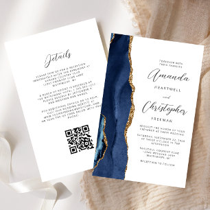 Budget Navy Blue Gold Agate QR Code Hochzeit