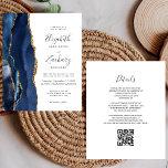 Budget Navy Blue Gold Agate QR Code Hochzeit einla<br><div class="desc">Die links Kulisse dieser eleganten,  modernen Hochzeitseinladung besticht durch eine marineblau-blaue Aquarellgrenze mit vergoldetem Imitat-Glitzer. Der anpassbare Text kombiniert Handschrift,  Copperplate und kursiv Schriftart in Holzkohlegrau auf weißem Hintergrund. Fügen Sie zusätzliche Details auf der Rückseite,  zusammen mit einem QR-Code,  um Ihren Gästen zu helfen,  besuchen Sie Ihre Hochzeitswebsite.</div>