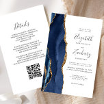 Budget Navy Blue Gold Agate QR Code Hochzeit einla<br><div class="desc">Die links Kulisse dieser eleganten,  modernen Hochzeitseinladung besticht durch eine marineblau-blaue Aquarellgrenze mit vergoldetem Imitat-Glitzer. Der anpassbare Text kombiniert Handschrift,  Copperplate und kursiv Schriftart in Holzkohlegrau auf weißem Hintergrund. Fügen Sie zusätzliche Details auf der Rückseite,  zusammen mit einem QR-Code,  um Ihren Gästen zu helfen,  besuchen Sie Ihre Hochzeitswebsite.</div>