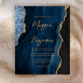 Budget Navy Blue Gold Agate Script Einladung