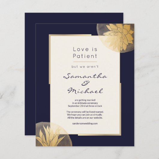 Budget Navy Blue Gold Downsize Hochzeit (Vorne/Hinten)