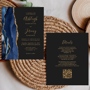 Budget Navy Blue Gold Dunkel QR Code Hochzeit einl